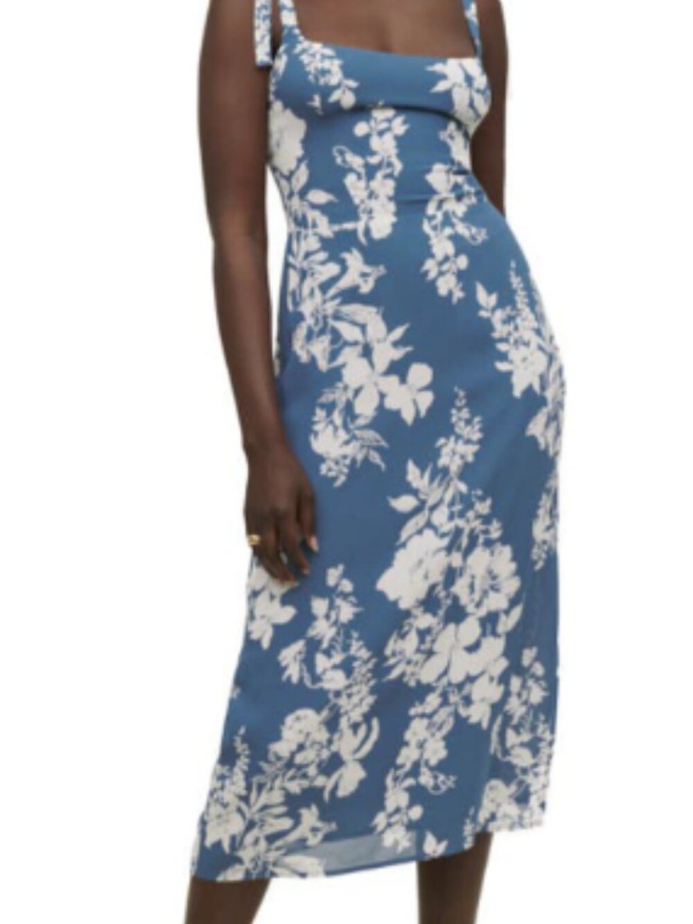 Reformation Besse Floral Georgette Midi Dress Blue Size 0 Boho Vintage